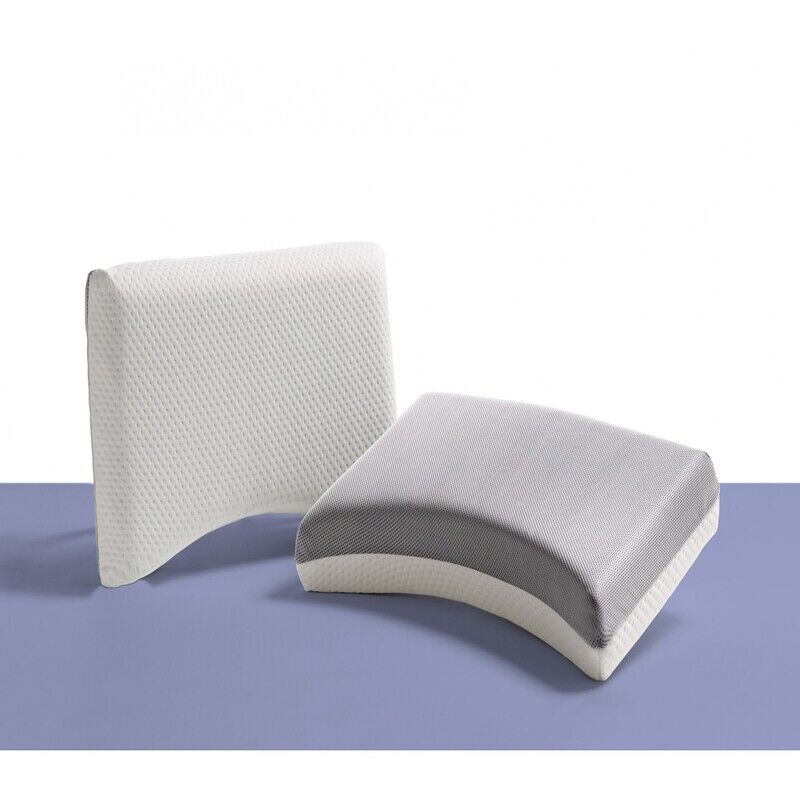 almohada-anatomica Almohada anatómica de diseño ergonómico sobre cama blanca, diseñada para ofrecer soporte cervical óptimo y mejorar la calidad del sueño.